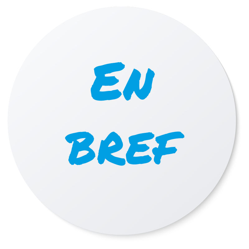 Un fond rond blanc affiche en lettres bleues les mots EN BREF.
