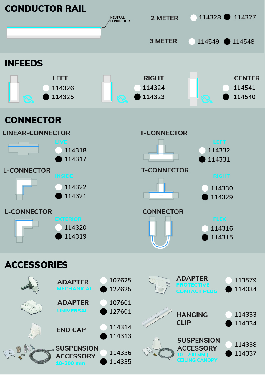 LED 3-PH Track light accessories S1 - Overview