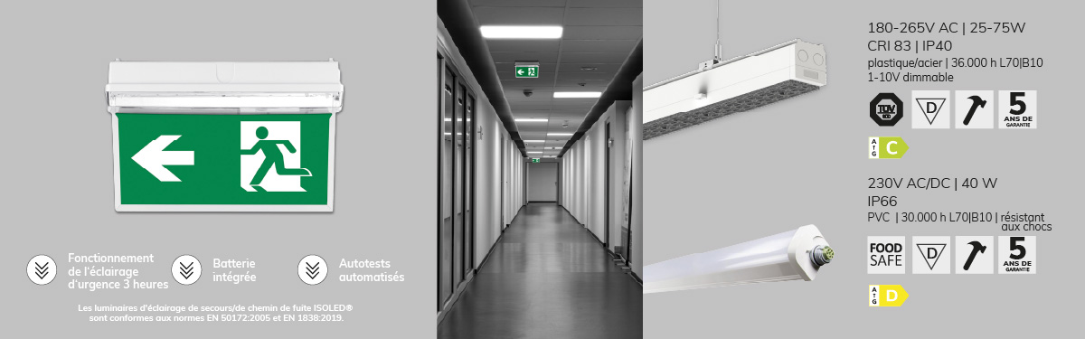   Lumière de secours à LED / luminaires pour voies d'évacuation