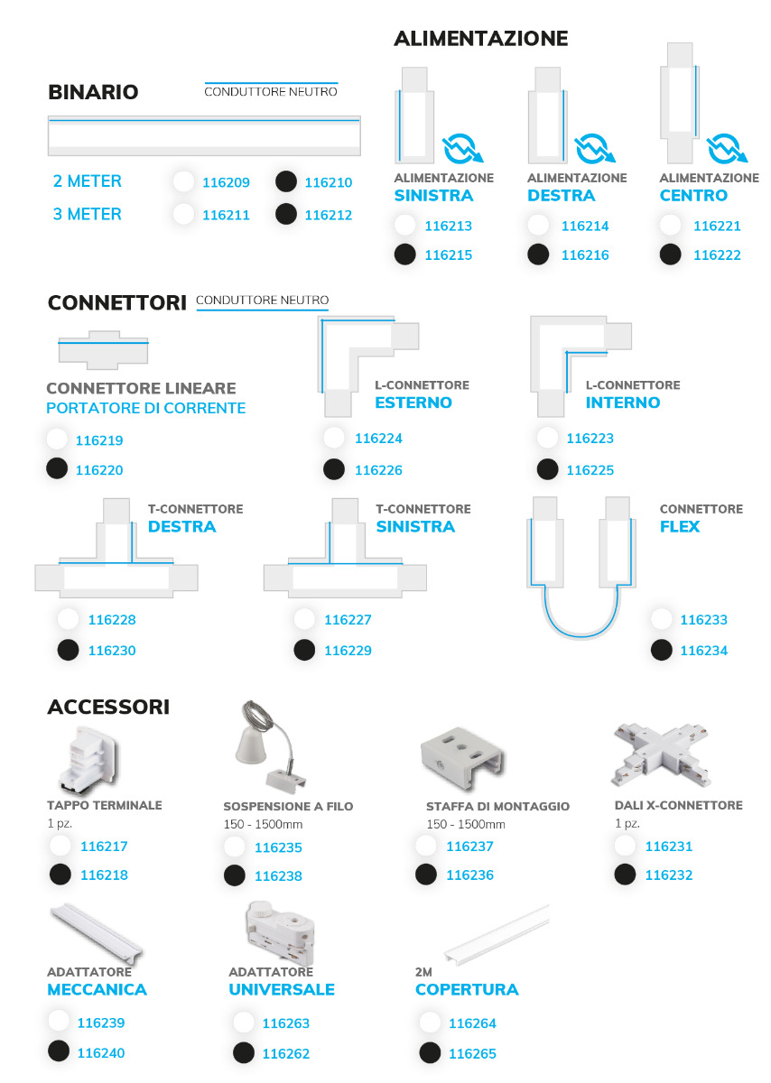 Sistema di binari DALI HV accessori